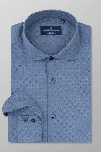 Oxford Company ανδρικό πουκάμισο με all-over print Slim Fit - M143-RU21.01 Μπλε Ανοιχτό L